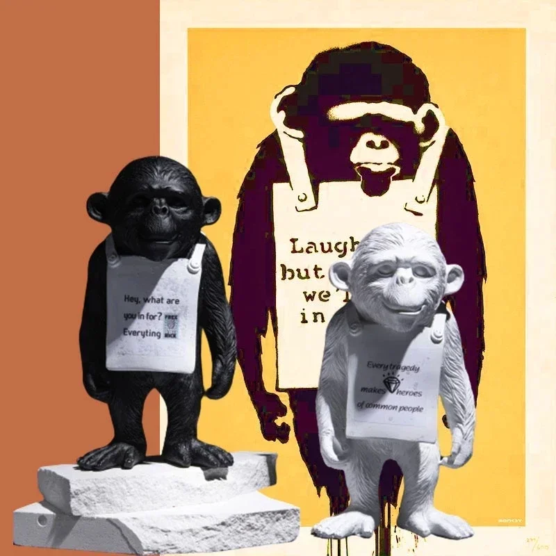 Modern Art Banksy Monkey Sign Statue Sculpture Memo Paper Creative Grafitti Home Desk Office Decor Gifts Figurine Street Arts