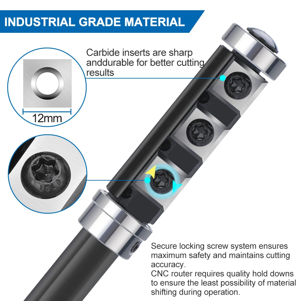 XCAN Milling Cutter 1/2 Shank Wood Planer Bit Flush Trim Router Bit with Carbide Insert for Woodworking Trimming Slotting Tools