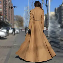 Women Wool Blends Autumn And Winter Large Size Goddess Slim Big Swing Split Ends Mopping Long Section Wool Woolen Cloth Coat