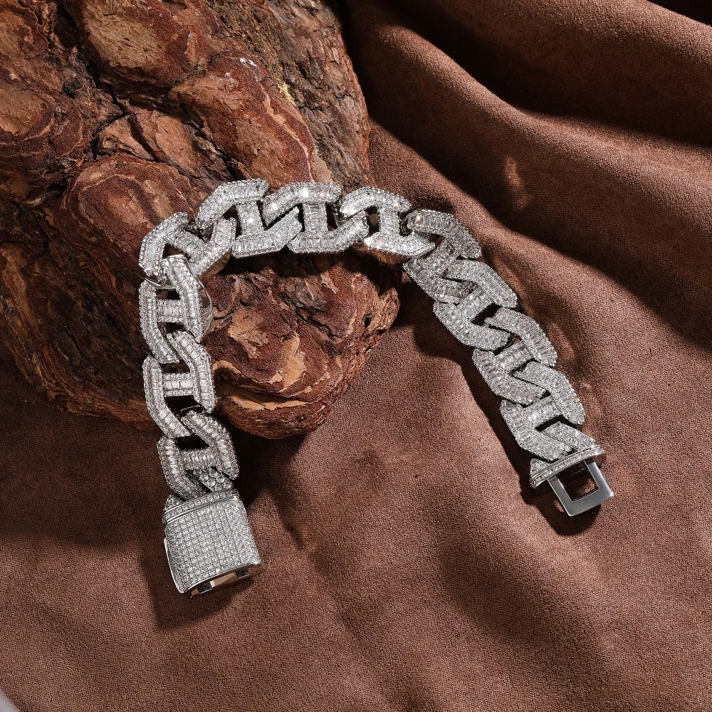 Trapezoid Cuban Chain Full Paved Cubic Zirconia Bracelet Men Wrist Chains Bangle Anklet Hiphop Band Luxury Exquisite Linkchain