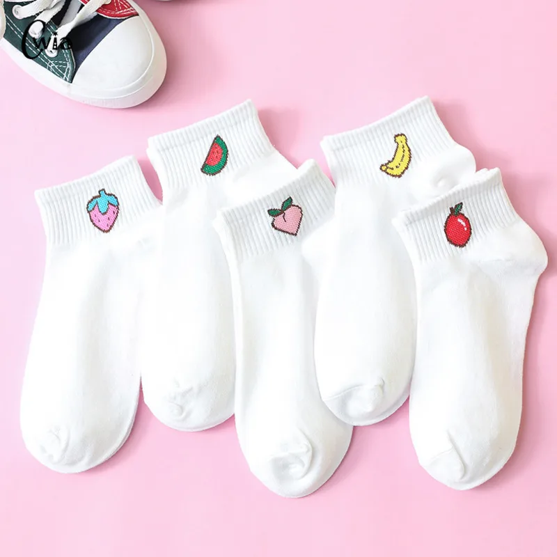 Colorful fruit Invisible Short Woman Sweat summer comfortable cotton girl women\'s boat socks ankle low female 1pair=2pcs ws194