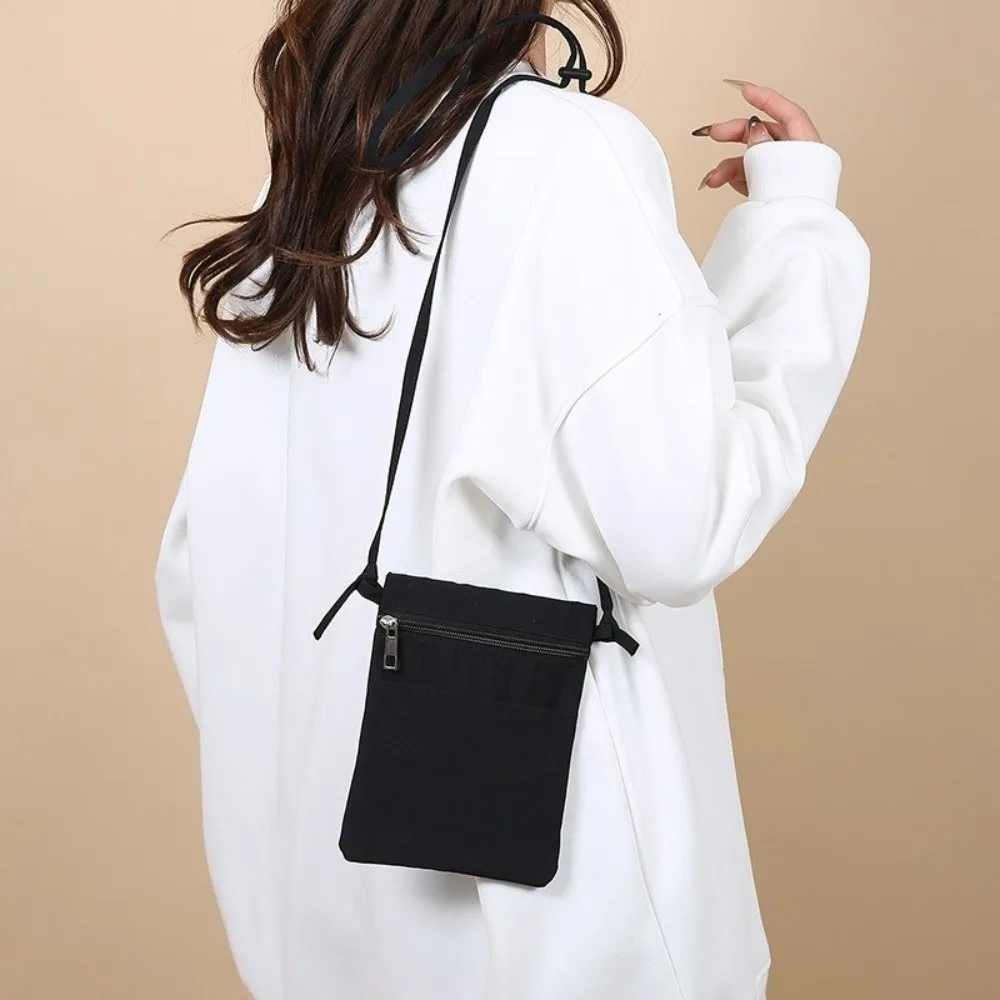 Minimalist Portable Cell Phone Bag Solid Color Lightweight Shoulder Bag Thin Strap Nylon Fabric Crossbody Bag for Men and Women