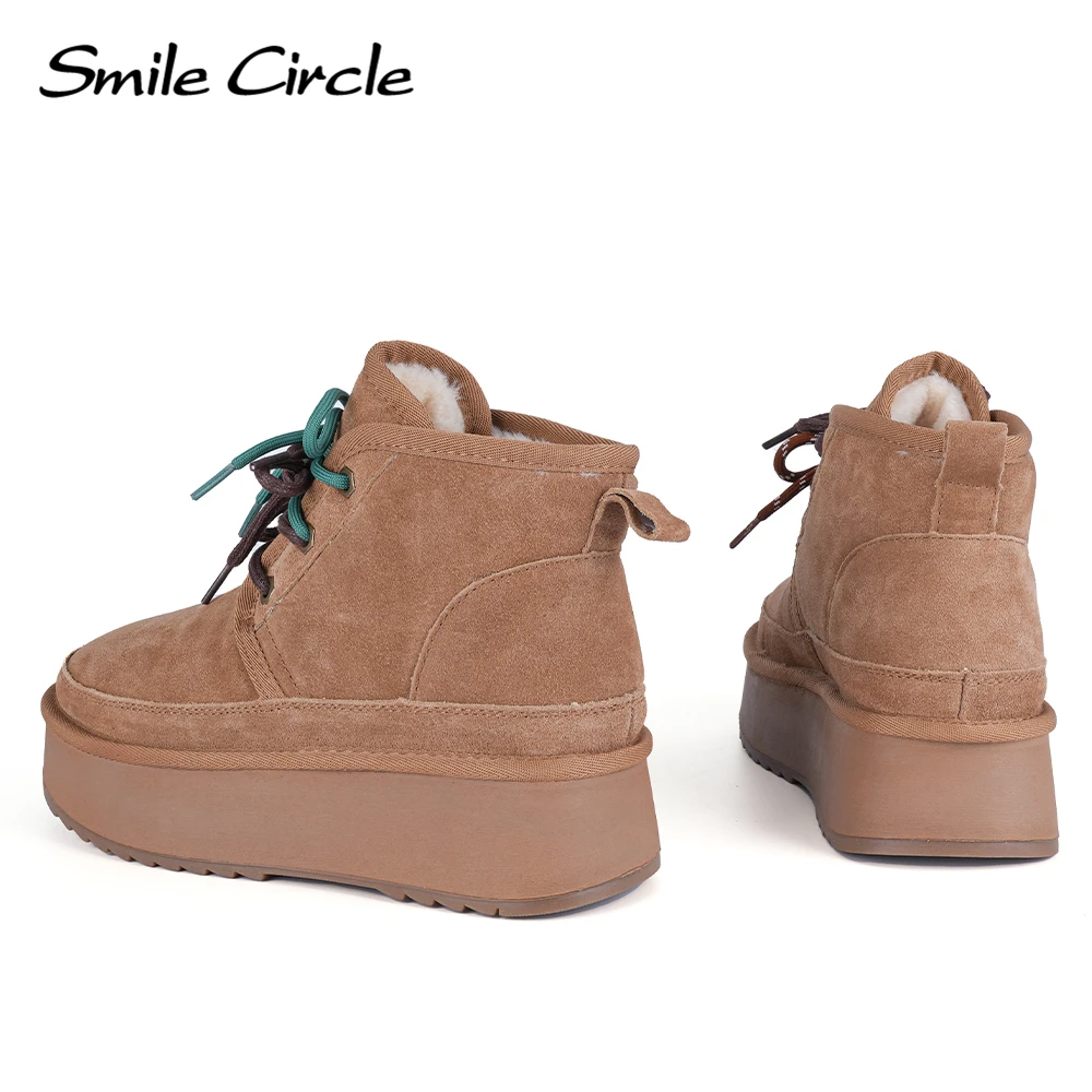 Smile Circle Zimowe buty śniegowe Damskie zamszowe sznurowane buty na platformie Ciepłe modne buty na co dzień