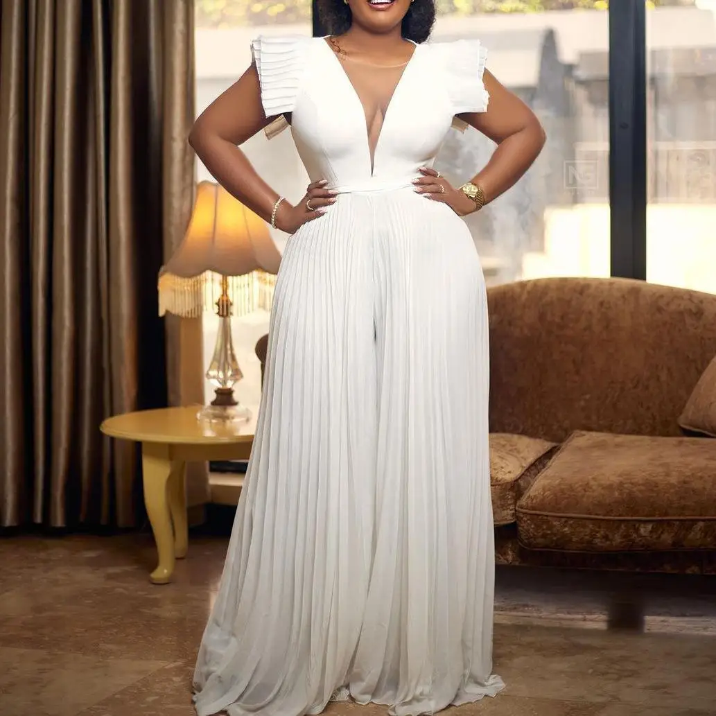 

Женский комбинезон с высокой талией, широкими штанинами и вставками, из лайкры, летний, 2024, модный, цельный костюм