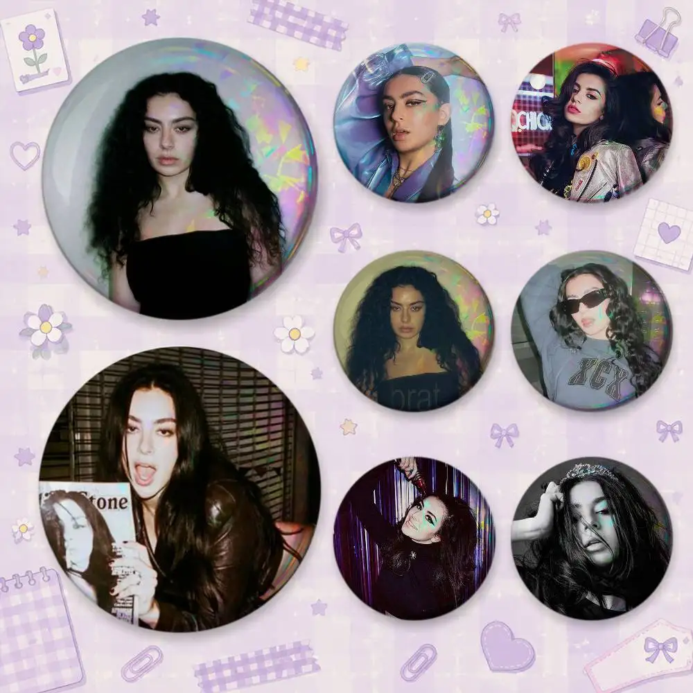C-Charli XCX Retro Pop Style Brooches Cartoon Badge Pins Backpack Hat Accessories Friend Gift
