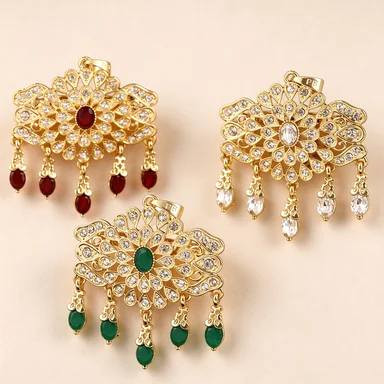 Moroccan Tassel Brooch Gold Hollow Rhinestone Pin, Vintage Gem Pendant Brooch for Abaya Kaftan