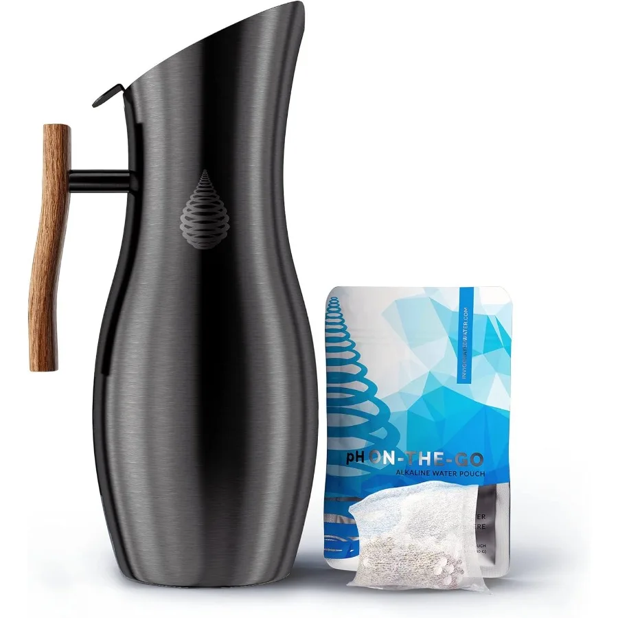 Jarra con filtro de agua alcalina de acero inoxidable pH Vitality para uso doméstico con 1 bolsa de filtro alcalalizador, capacidad de 400 litros, 8 tazas 1