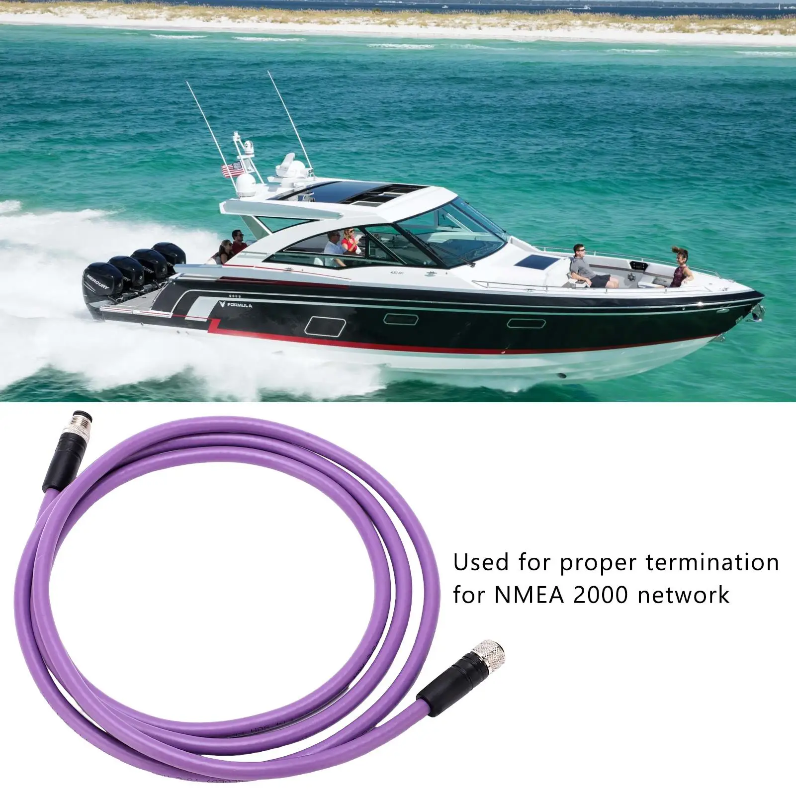 كابل العمود الفقري للملحقات البحرية 5pin مقاوم للاهتراء أسود 2 متر إنهاء مناسب لشبكات lowrance لـ nmea 2000