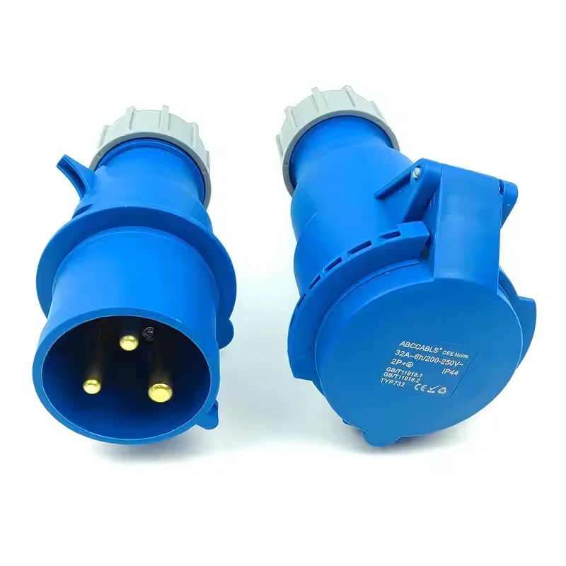 ABCCABLS OEM ODM 1 Set 32A 3-Pin Blue Industrial Plug & Socket 200-250V IP44 IEC 60309 T735/T736 Waterproof For Stage Power