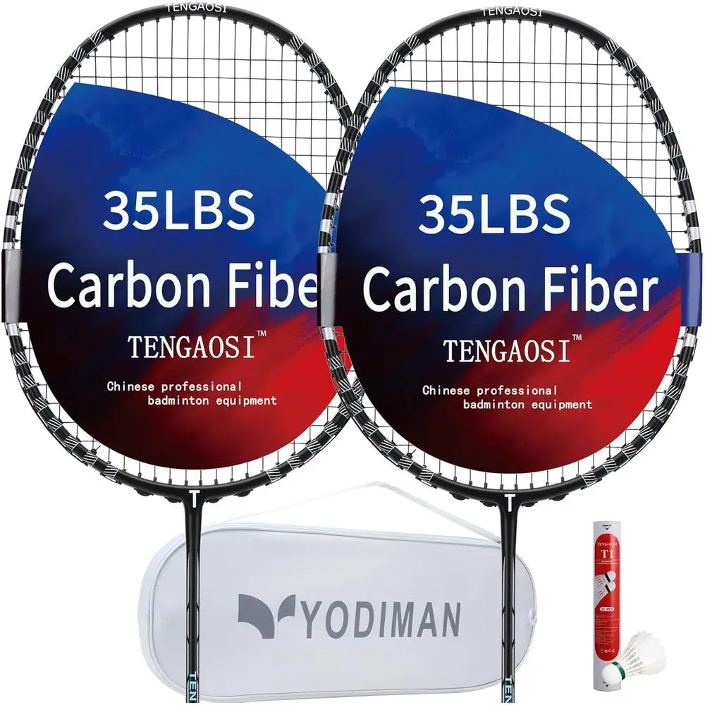 

Carbon Fiber Pre-Strung Badminton Racket Set for Adults - High Tension, Unisex-Suitable