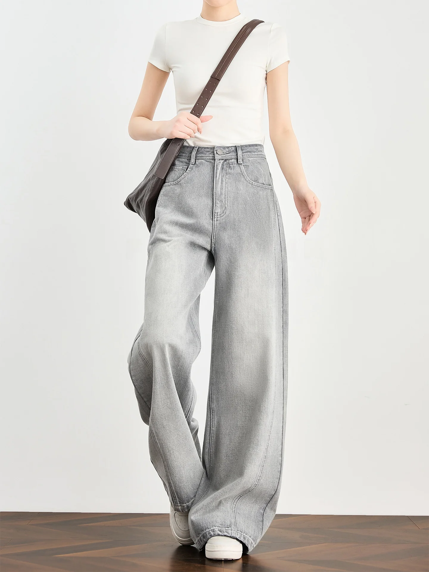 

High Waist Straight Leg Cotton Denim Pants Women's Extended Length ey Pure Cotton Trousers Retro Modern Sle Korean Daily ...
