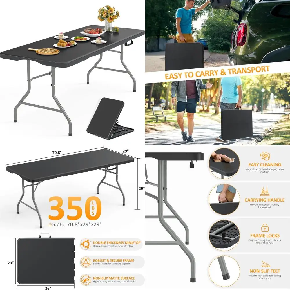 

Portable Lightweight Folding Table with Safety Locks - Durable Plastic for Parties, Dining, Weddings, Events