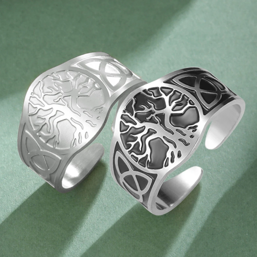 Кольцо Dawapara «Древо жизни» Yggdrasil World Tree Celtics Knot Регулируемое кольцо Обручальное кольцо из нержавеющей стали Оптовая продажа ювелирных изделий