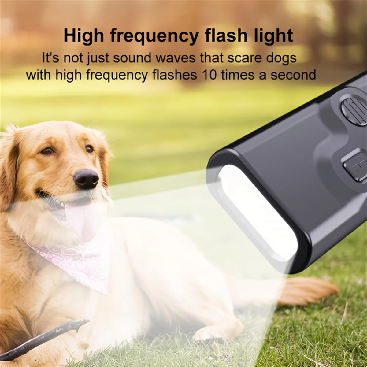 A97TUSB Rechargeable Sonic Dog Repeller with Dual Ultrasonic Emitter and High-Frequency LED Flashlight, Anti-Barking Device