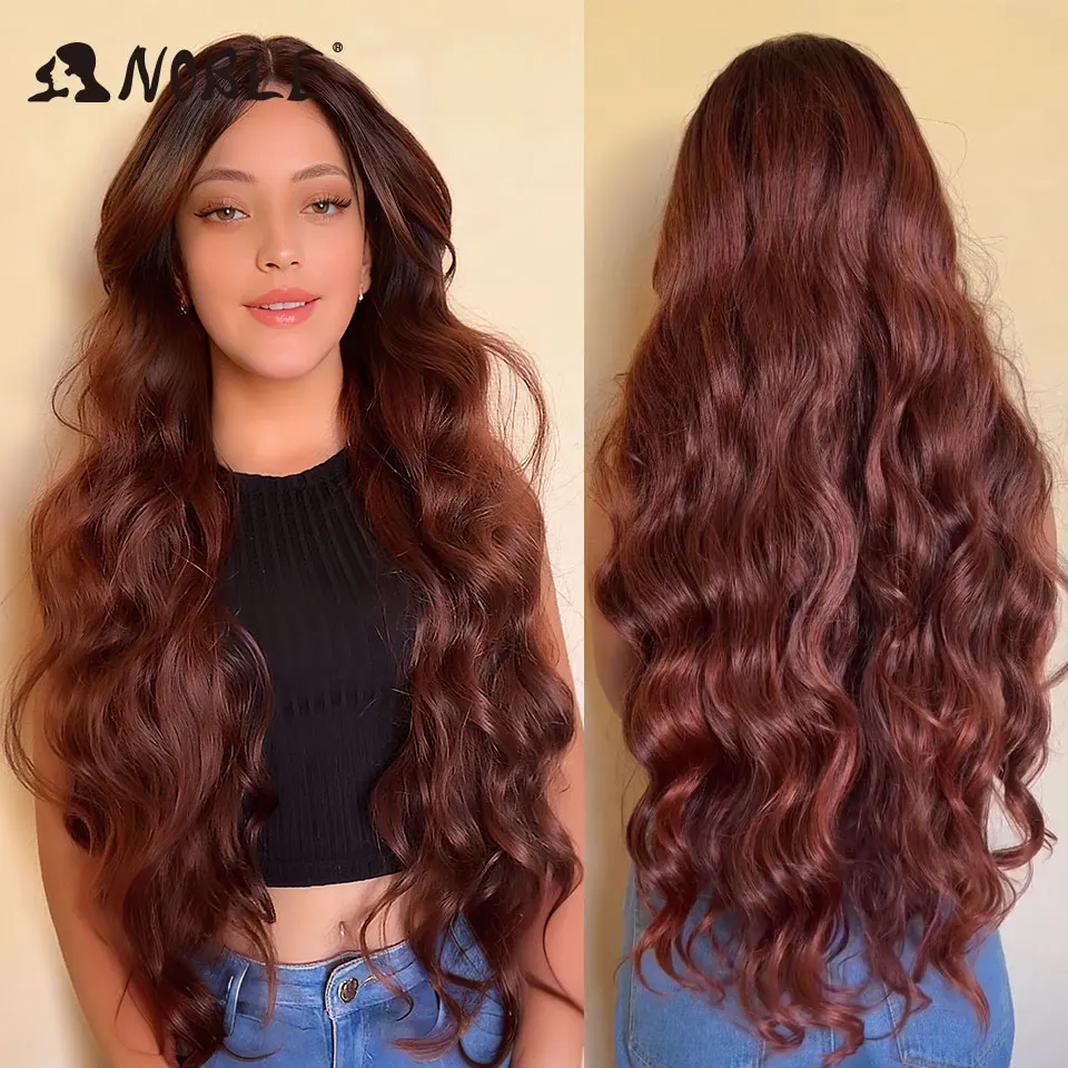 

Noble Synthetic Lace Front Wig Water Wave 34 Inch Brown Wig Loose Deep Wave Frontal Wig Lace Wigs For Women Lace Front Wig