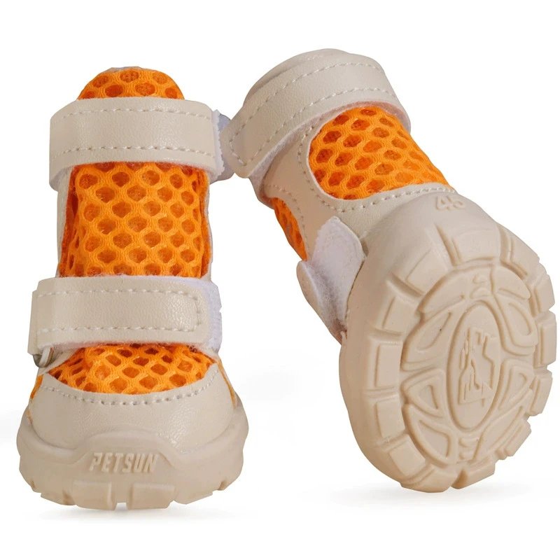 Summer Small Dog Shoes Orange Green Breathable Mesh Shoes Dog Paw Protection Footwear Non-Slip Dog Boots For Small Breeds Dogs