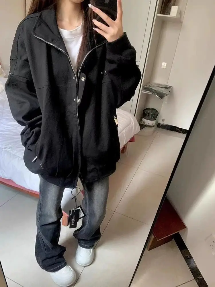 

Jackets Women High Street Baggy Korean Minimalist Trendy Solid All-match Casual Long Sleeve Chic Outwear Autumn Popular Clothes