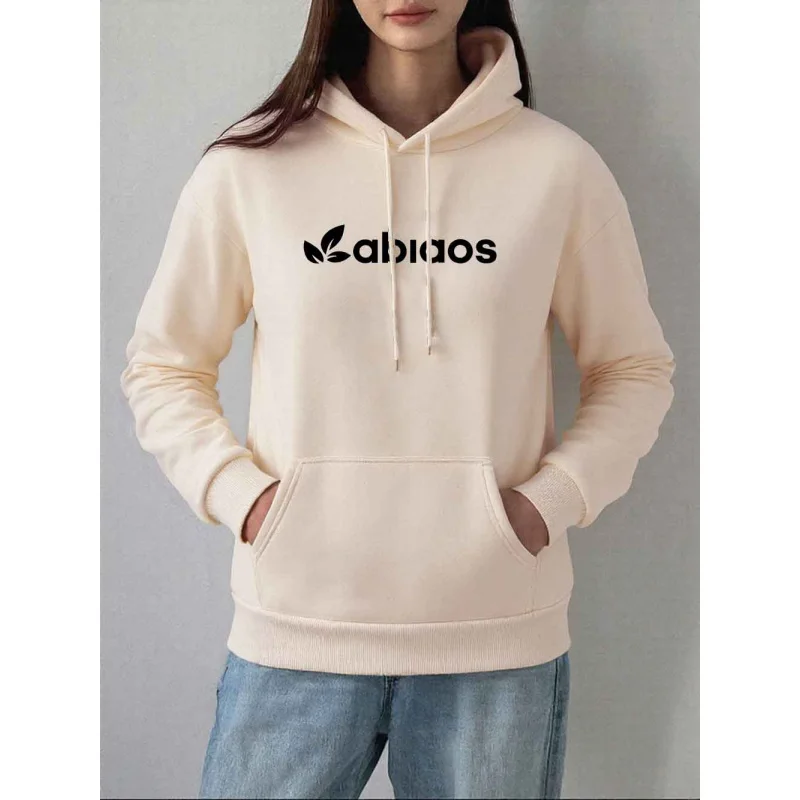 

Women's Casual Hoodie Leaf Letter Print Long Sleeve Pullover Sweatshirt Fashion Streetwear Tops