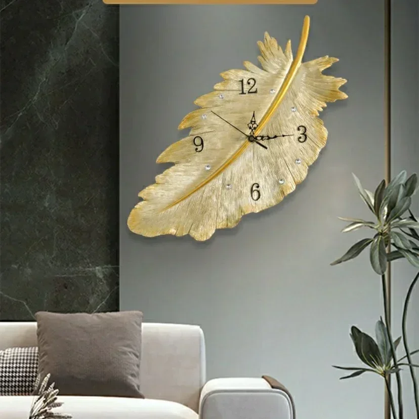 Three-Dimensional Feather Wall Clock Living Room Fashion Background Wall Decoration Lightweight Luxury Clock Personalized Art