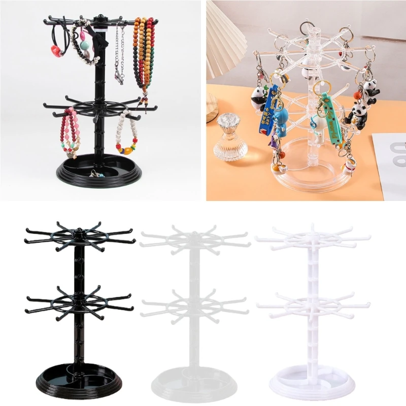 Two Tier Counter Top Spinner Display Stand Jewelry Rotating Ring Display Holder Necklace Earring Keychain Pendants Organizer