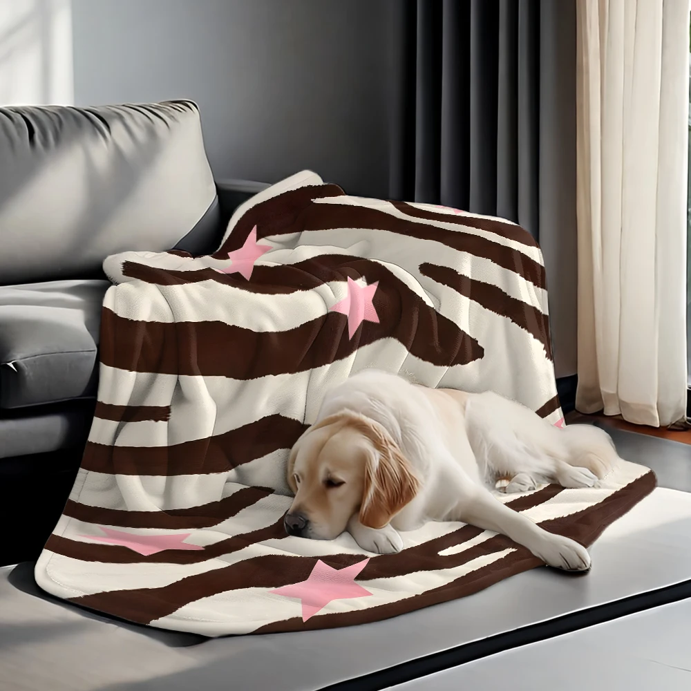 Zebra Stripes Pink Stars Flannel Fleece Throw Blanket for Couch Sofa Lightweight Cozy Plush Blanket for Travel Office Nap