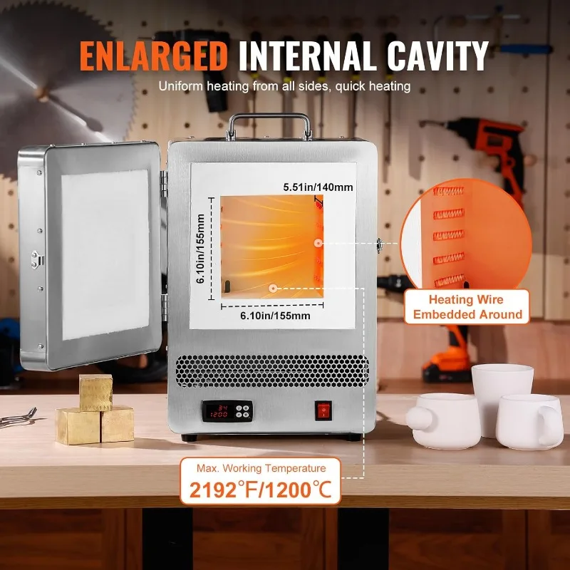 VEVOR 전기 가마, 1500W 용해로 최대 온도 2192 ℉ /1200 ℃ , 스테인레스 스틸, 왁스 주조용, 점토 DIY