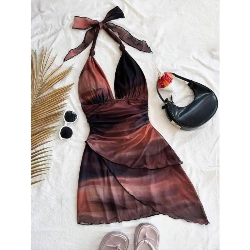 

Cross-Border New Women's Dyed Print Dr Faionable Svel Autumn Seven-Quarter Sve Length Brandl Apparel