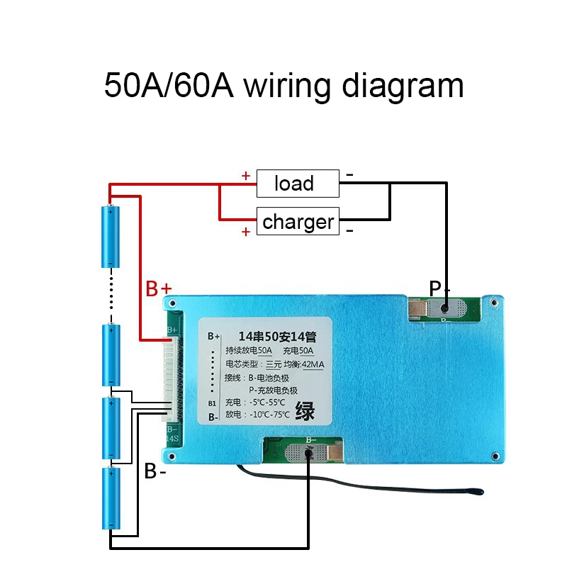 BMS 14S 51.8V 58.8V 50A 60A 100A 120A Li-ion 18650 Battery Charge Board with Balance/NTC Temperature Protection for Ebike