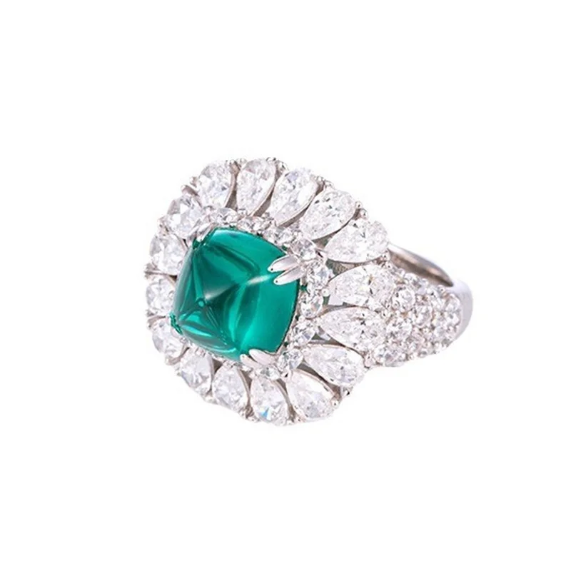 

ZFSILVER 925 Silver Luxury Trendy Cultivated Gemstone Candy Tower Square Ring For Charm Women Wedding Party Jewelry Gift R3-0340