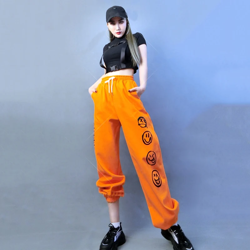 Adults Group Jazz Dance Costumes Kpop Outfit Short Sleeves Top Cargo Pants For Women Hiphop Clothing Stage Street Wear SL8208