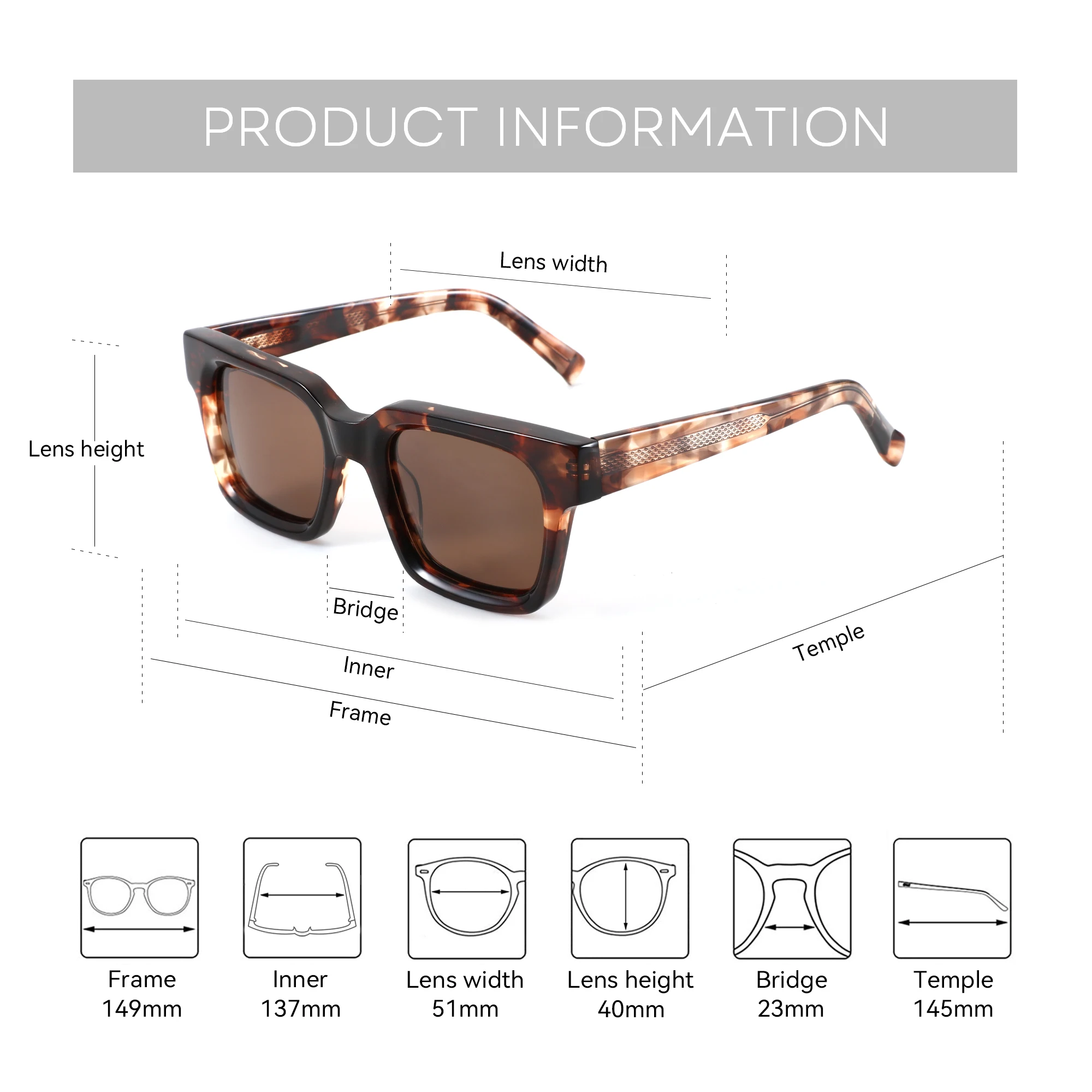 BLUEMOKY XL Size Stylish Mens Square UV400 Sunglasses Prescription Handmade Acetate Progressive Polarized Optical Sun Glasses - Image 3