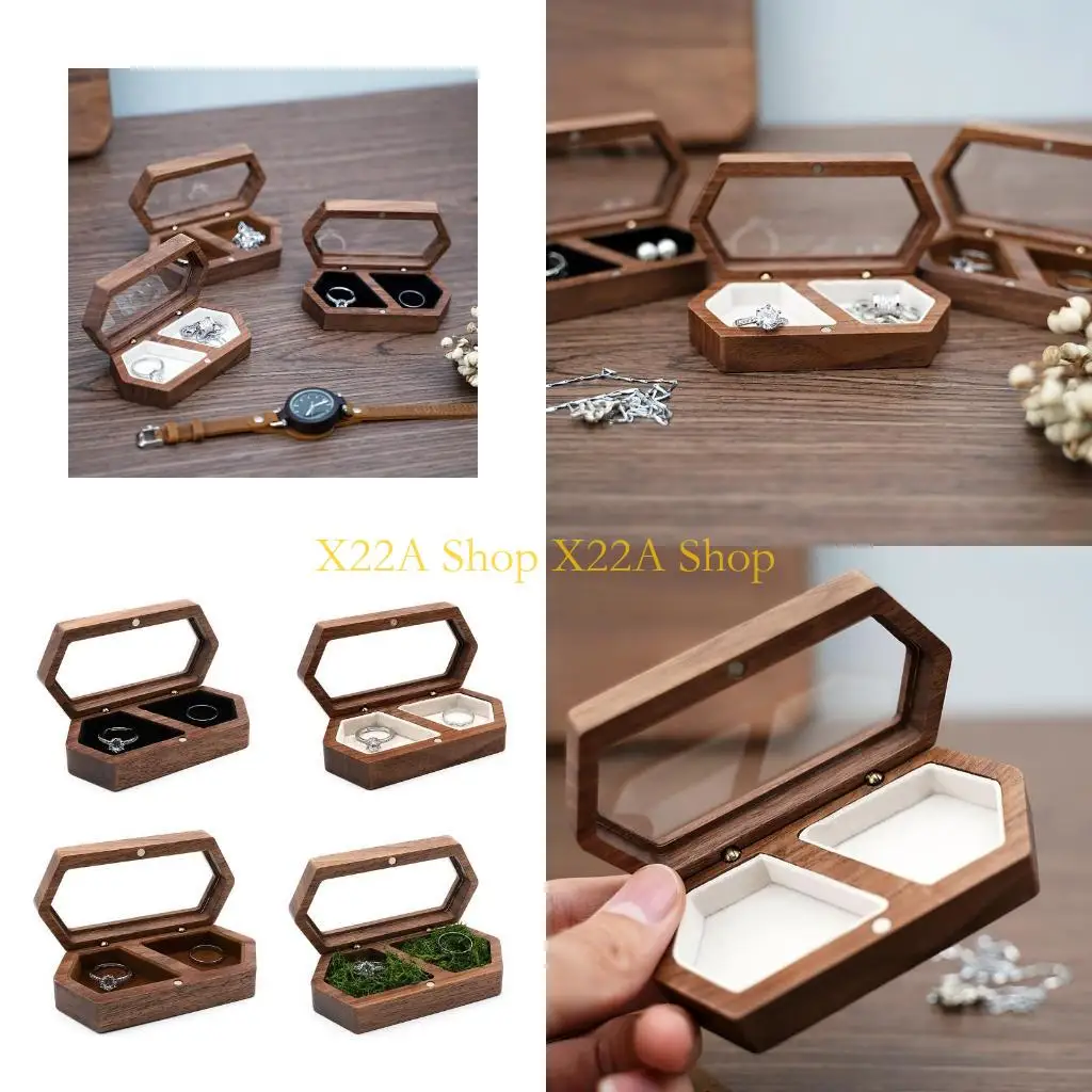 Unique Vintage Mini Ring Box Wooden Earring Storage Holder Jewelry Display Travel for Case Gift for Women Girls