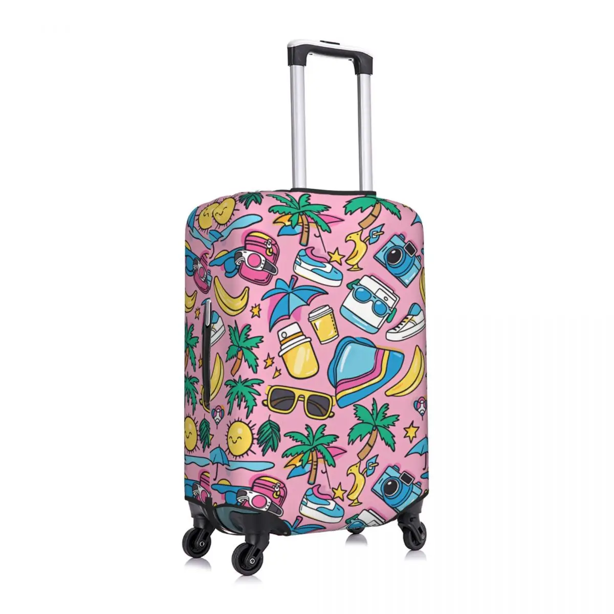 Cute 90s Tropical Beach Vacation Pattern Luggage Cover Protector Washable Travel Suitcase Covers