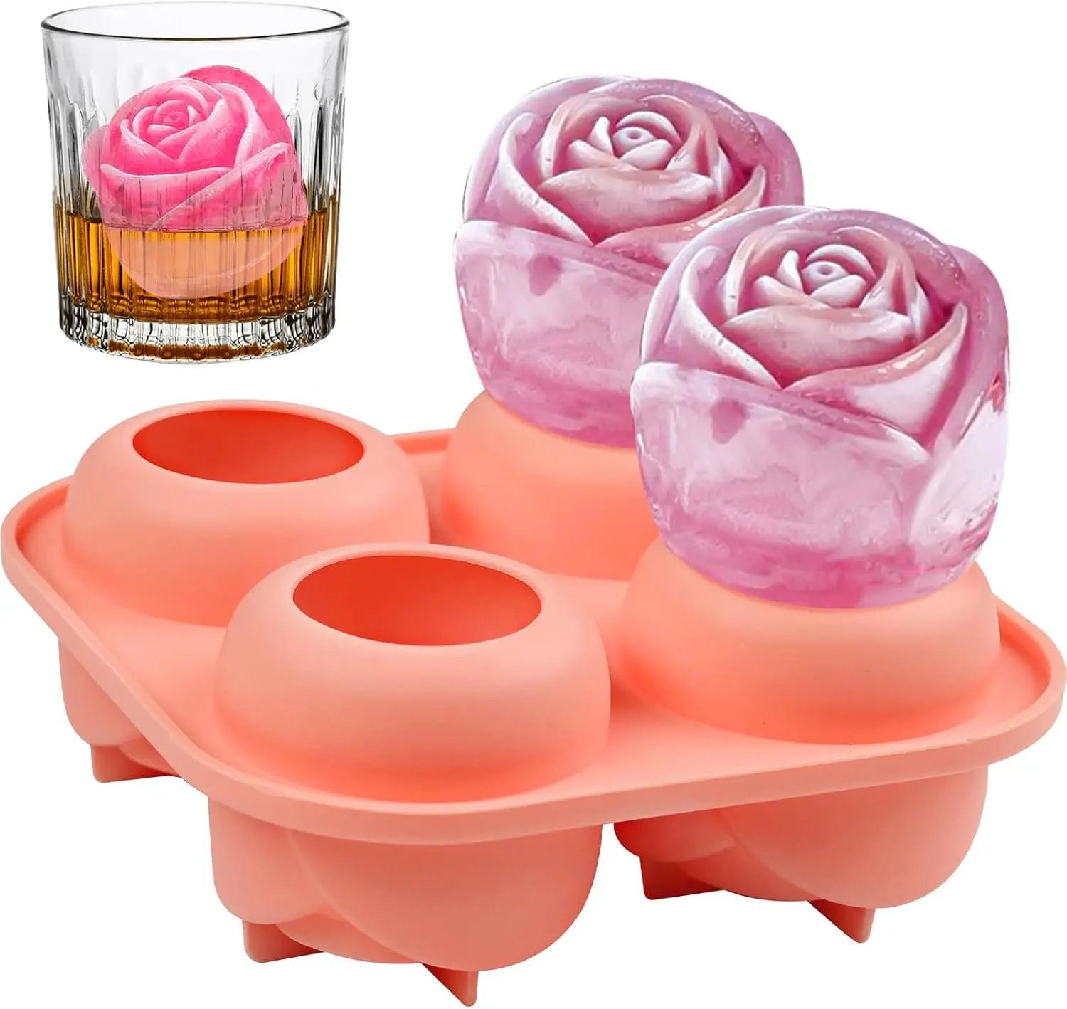 

Ice Cube Mold, SIQINZONGWA 3D Rose Silicone Mold Ice Cube Tray for Cocktails, Coffee, Brandy, Whiskey Gifts for Women Flower Sil