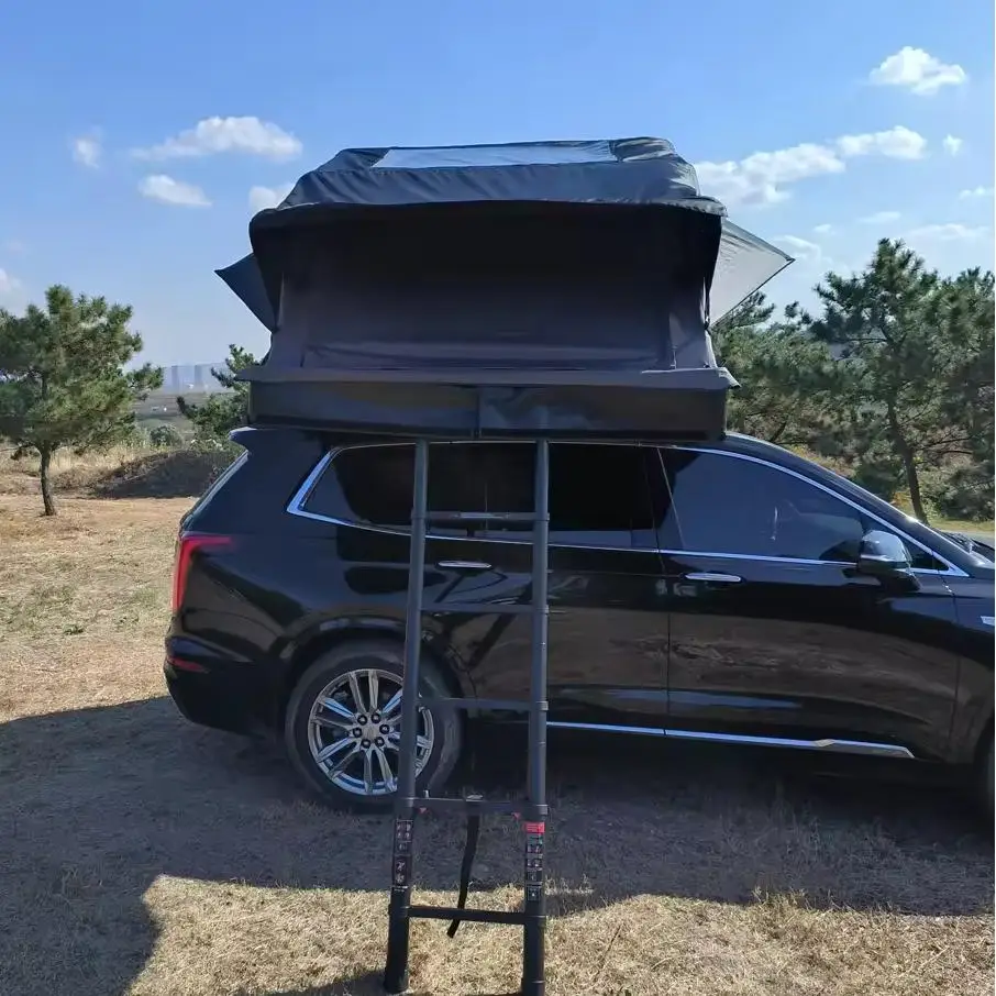 3-4 people soft waterproof roof tent on land, automatic aluminum pole with light bar, for camping outdoor car roof use