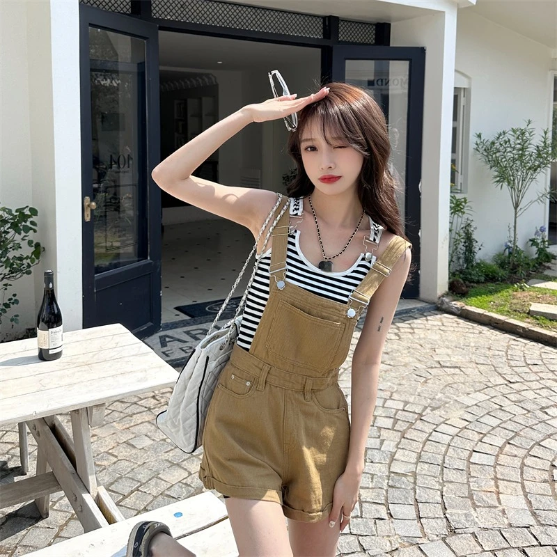 Summer New Women Bodysuit Jumpsuit High Waist Thin Casual Denim Pants Fashion Versatile Wide Leg Shorts Female