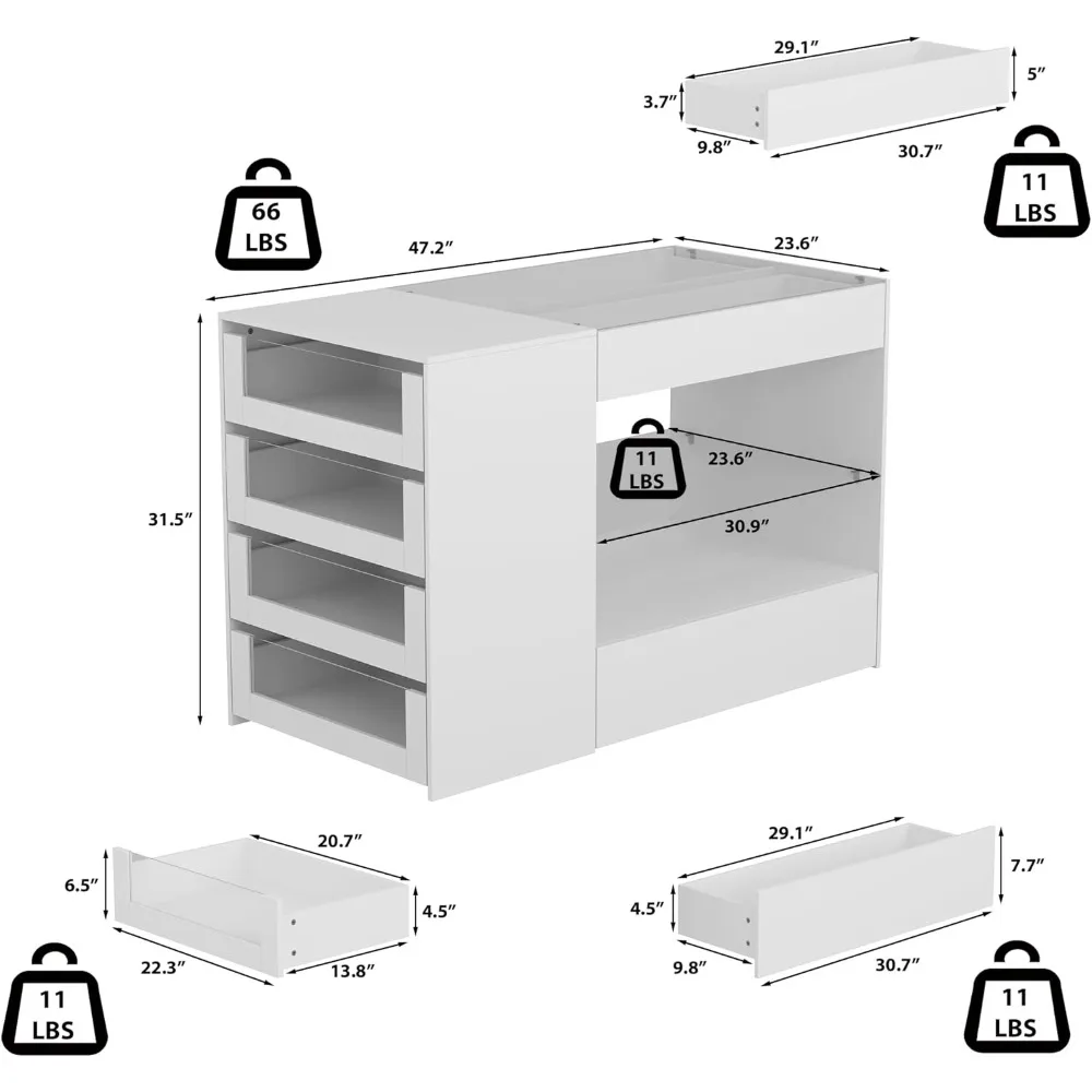 Display Cabinet Island with Glass Top and Front, Walk in Closet Organizer with 7 Drawers and 2-Tier Shelf, Shop Display Case