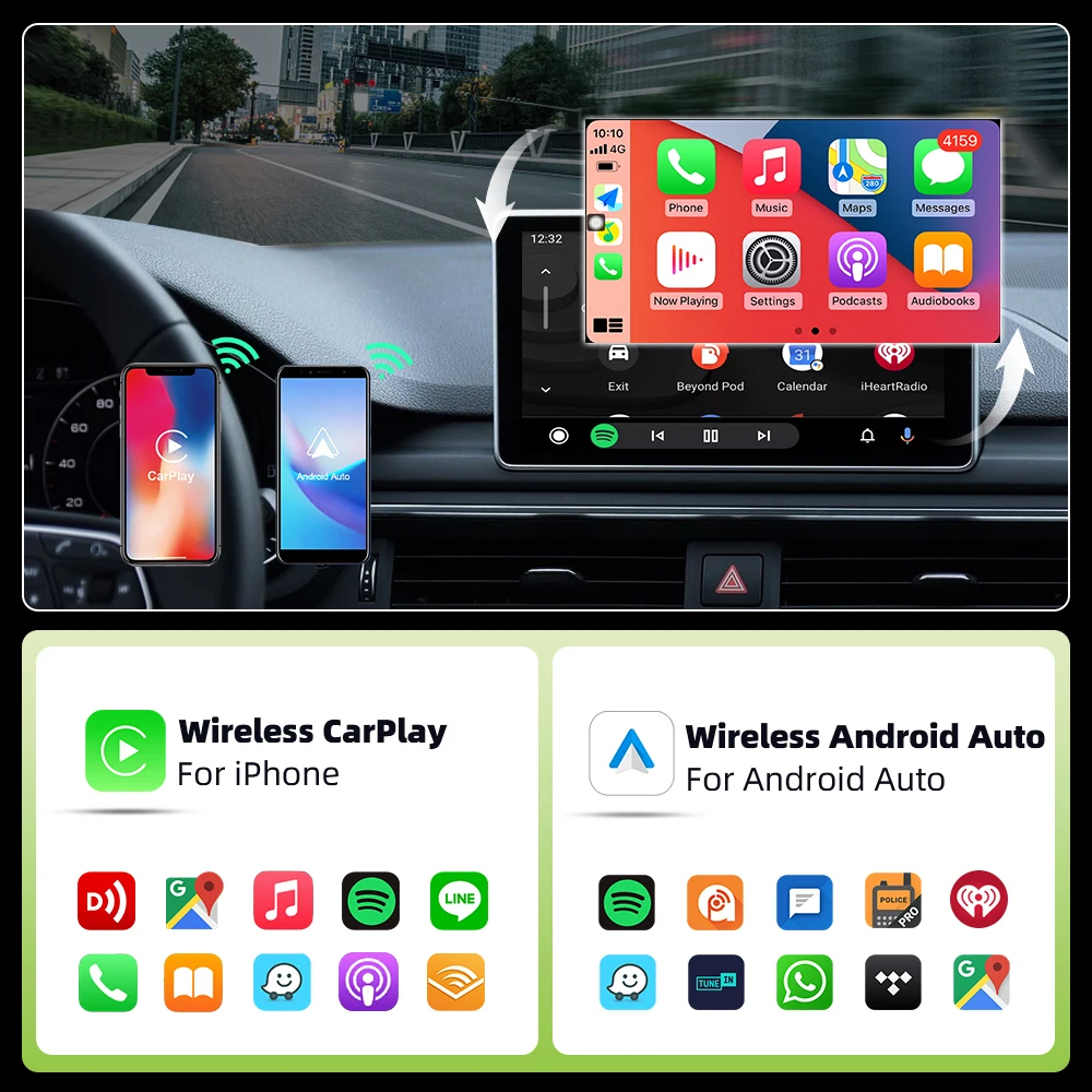 EKIY 2in1 Wireless CarPlay Dongle Wireless Android Auto Adapter AI TV Box Car Intelligent Systems For Car With Wired CarPlay