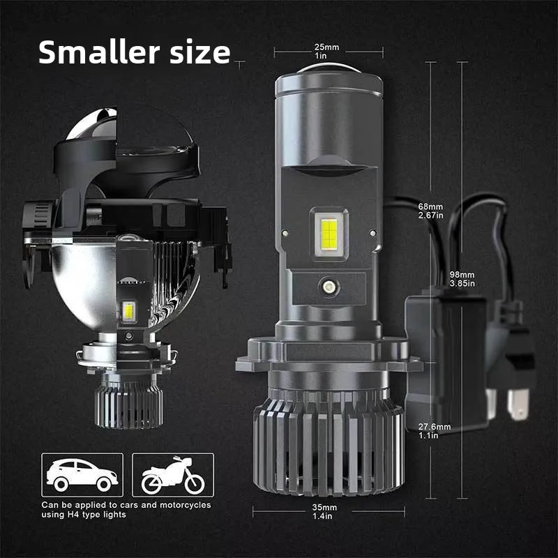 レンズ付き車載LEDヘッドライトGT4、H4遠近一体型、12V24Vバイク用レーザーライト