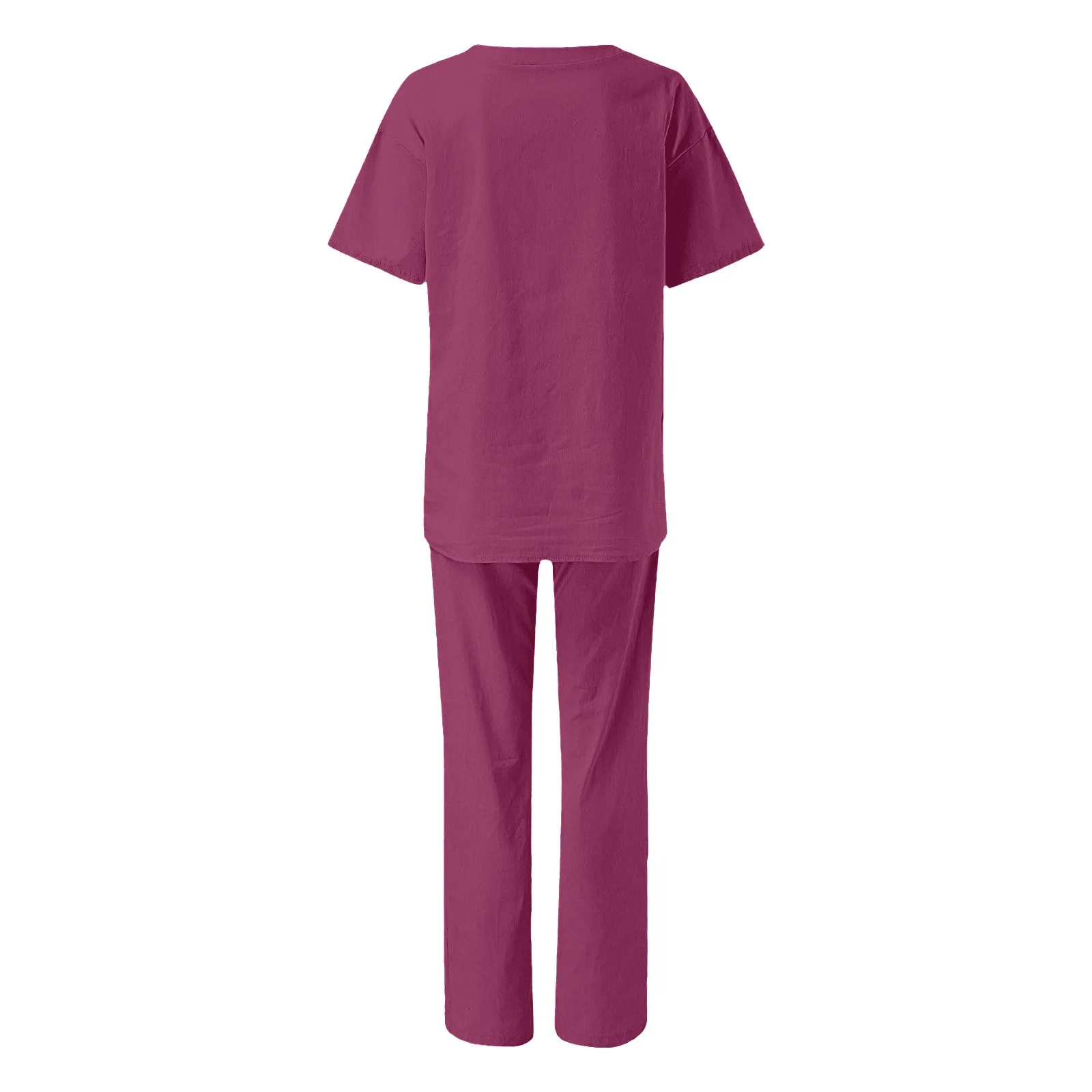 Set da 2 pezzi Casual estivo da donna di pantaloni larghi a gamba larga con collo a O a mezza manica vestito semplice estetico di colore solido