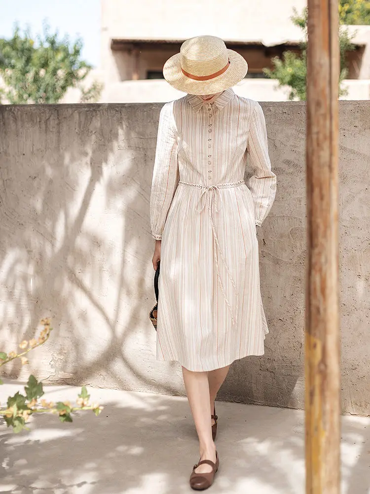 Langärmliges Hemdrockkleid für Damen, mittellanger Taillen-Schlankheits-Hemdrock mit Temperament der neuen High-End-Hemdrock