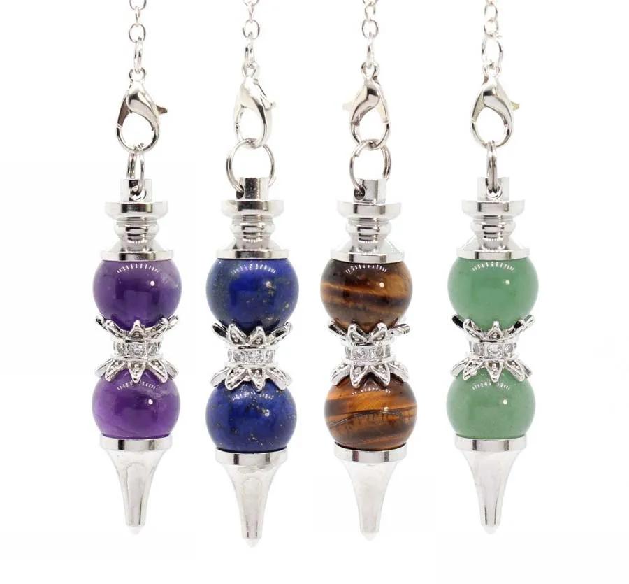 Crystal Round Stone Beads Pendulums For Dowsing Divination Natural Healing Crystals Quartz Reiki Agate Pendulum Pendant Pendulo