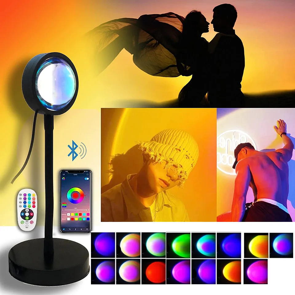 Smart Remote App Led Sunset Lamp Hot Night Light Mood Projector For Home Room Decor Wall Decoration Background For Photographic