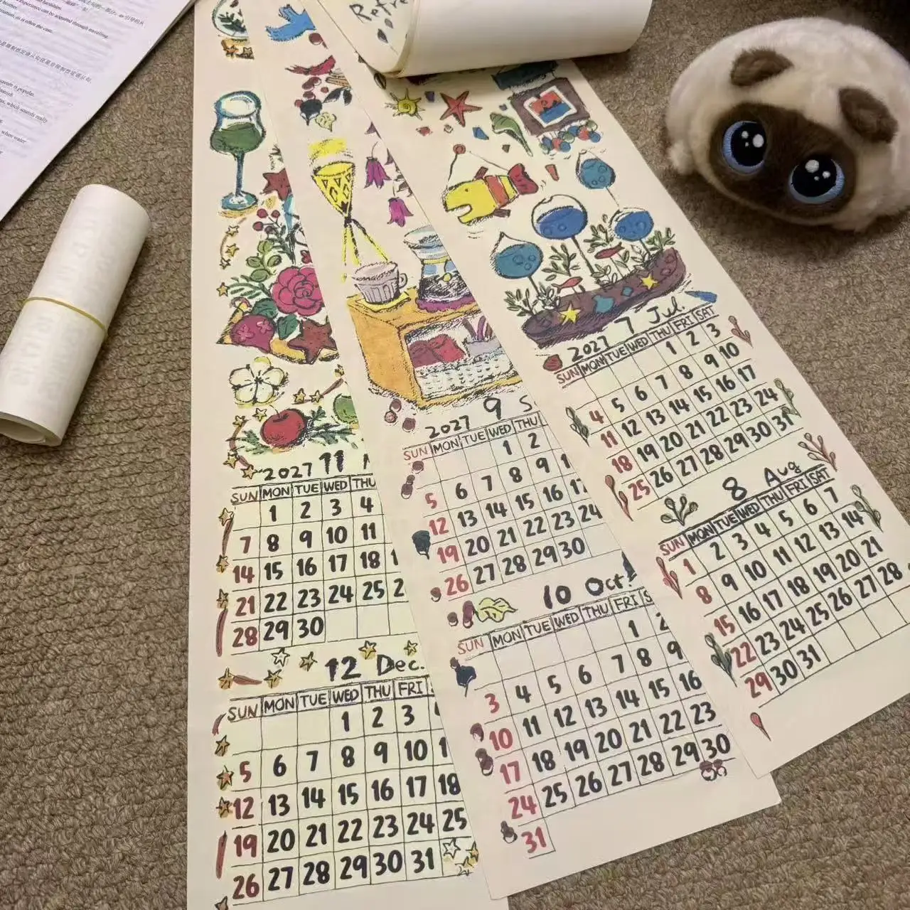 Hand Drawn Graffiti Making Long Hanging Calendar 2027 Scroll Calendar Decorative Wall Stickers Creative Home Calendar