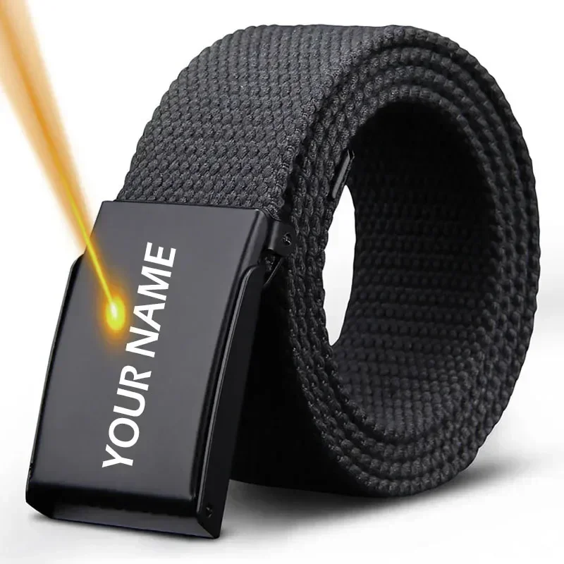 Engraving Name Canvas Belts Long Sizes 130 140 150 160cm Custom Automatic Buckle Male Waistband for Men & Women Ideal for Jeans