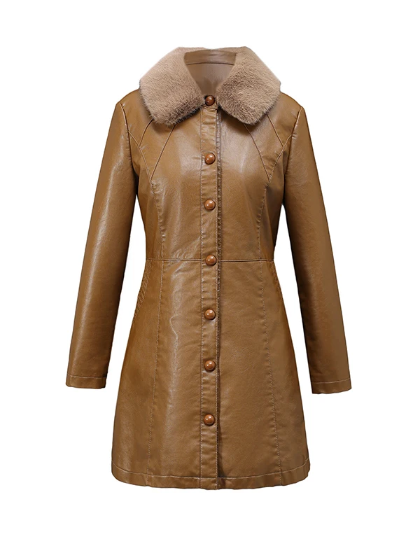 Thiened Fce Leather Jaet Women's Winter Clothes 2025 Winter New Faion Casual Warm Top Mid-Length Commute Sle