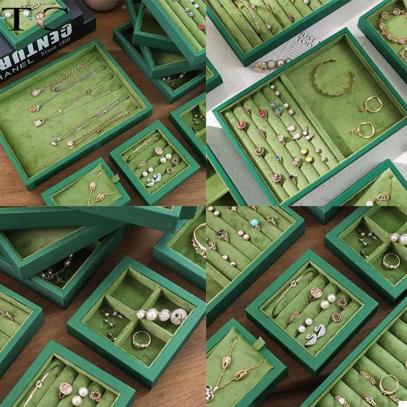 Jewelry Display Tray Green Flannel Ring Earrings Necklace Pendant Bracelet Brooch Pearl Storage Display Tray