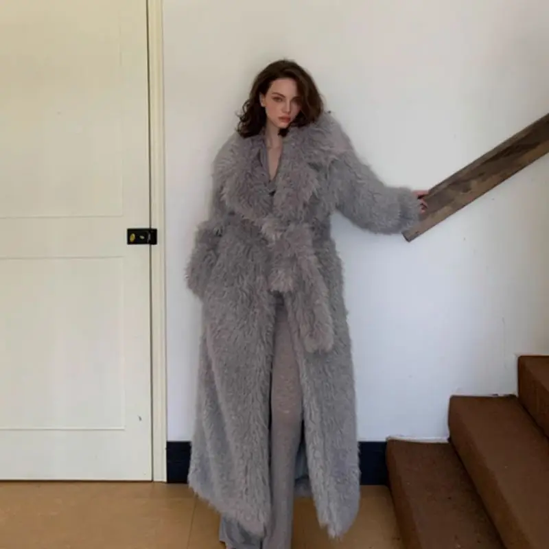 Women's Fall Winter Top Coat Lapel Faux Fur Noble Outfit Design Luxury Brand Simple Fashion Comfortable Leisure Eco-friendly