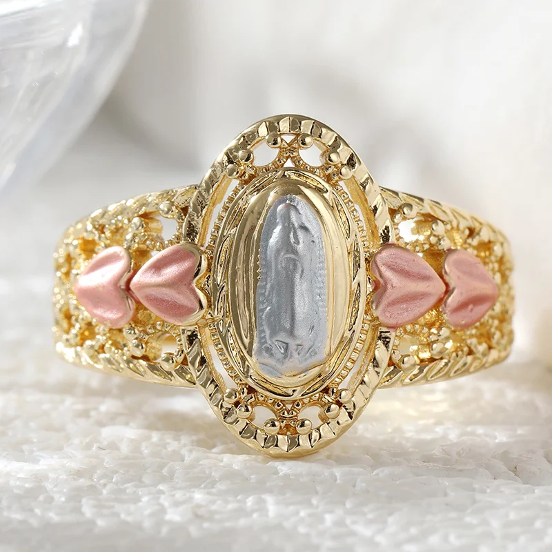 Retro Relief Heart Pattern Women's Ring Hollowed Out Carvings Virgin Mary Ring Personalized Accessory For Daily Commuting