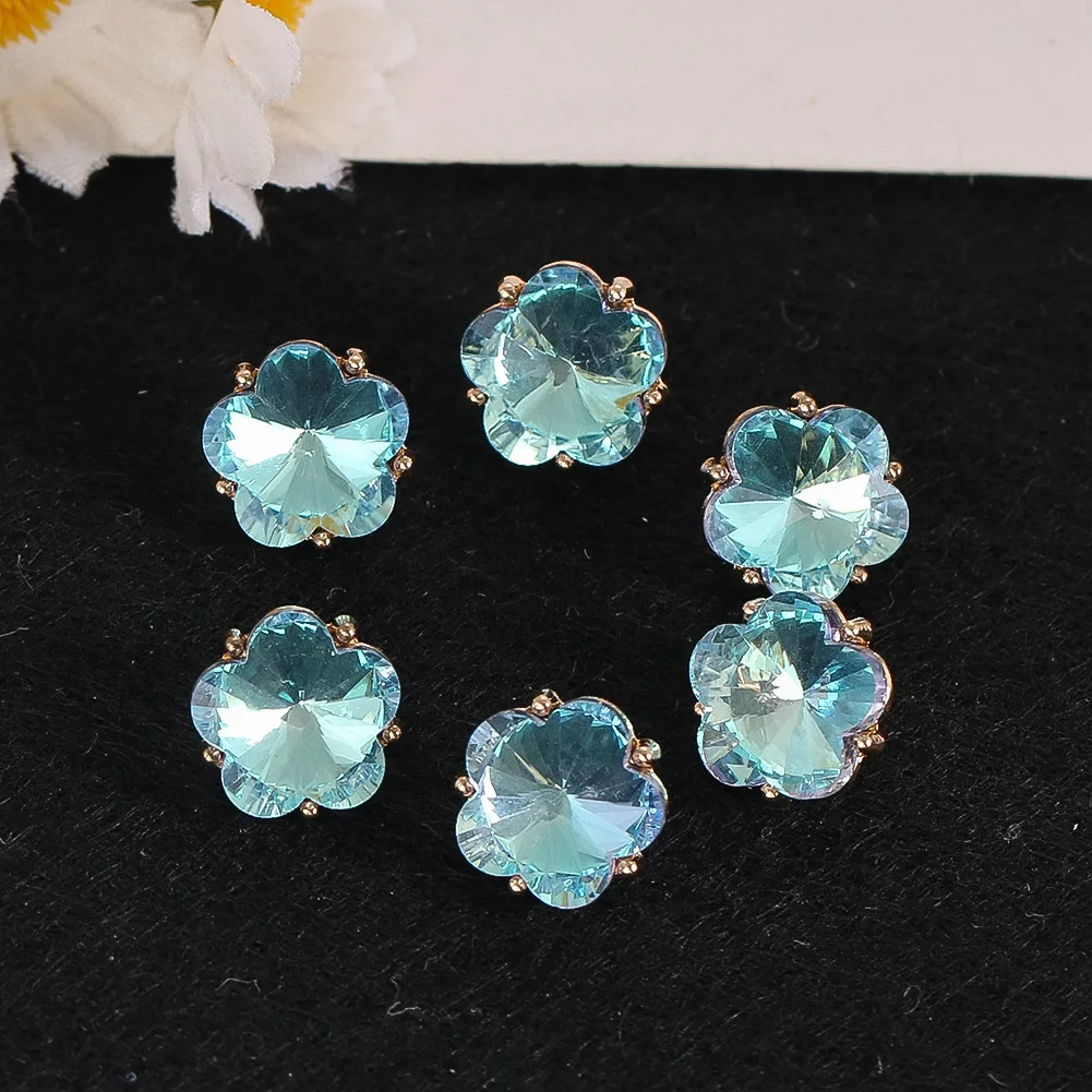 

5 шт. 10 мм синий кристалл стекло форма цветка сливы металлические миниатюрные пуговицы DIY швейные принадлежности для одежды свитер рубашка запонки Декор